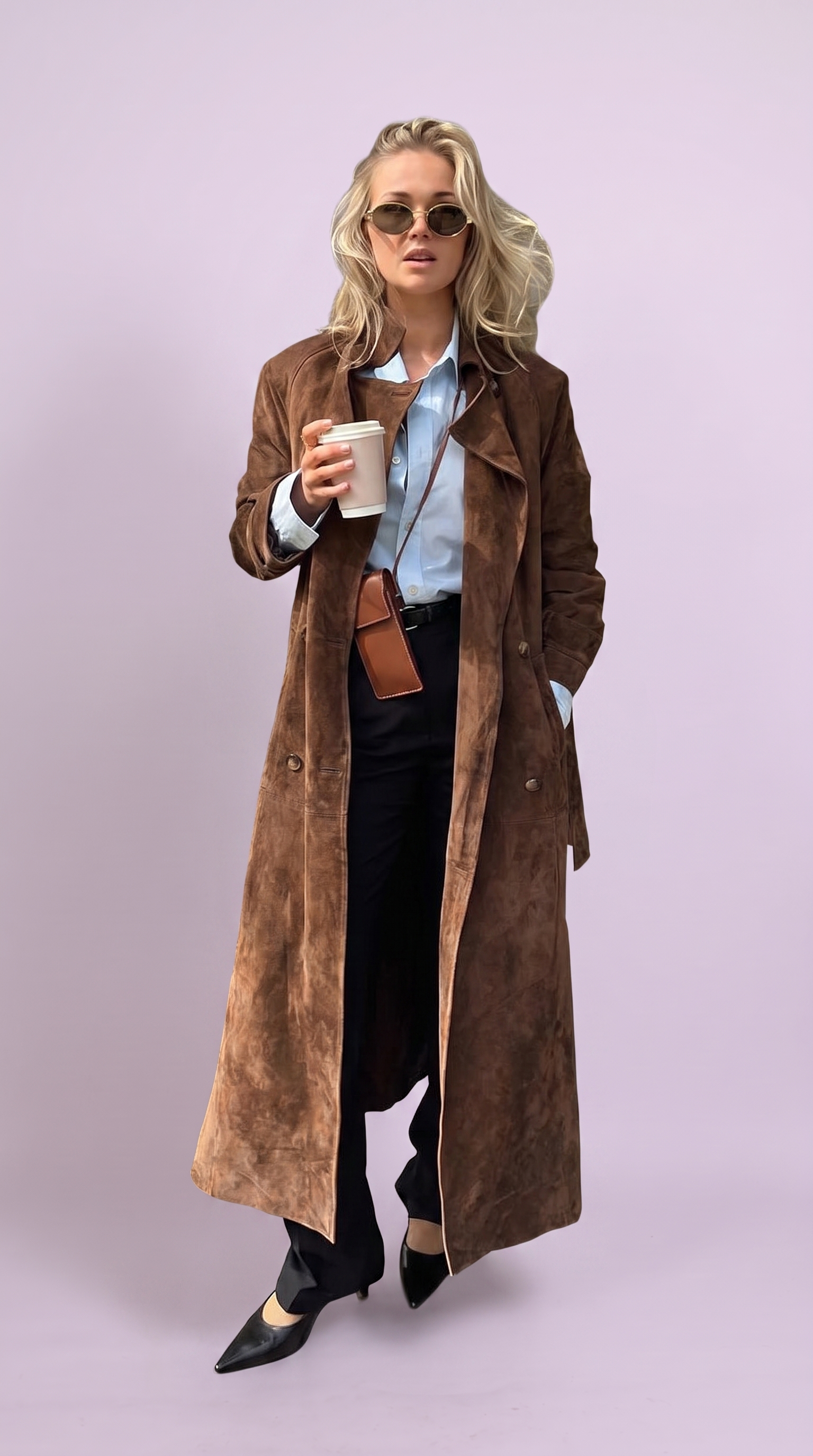 Anna - Suede Leather Trench Coat