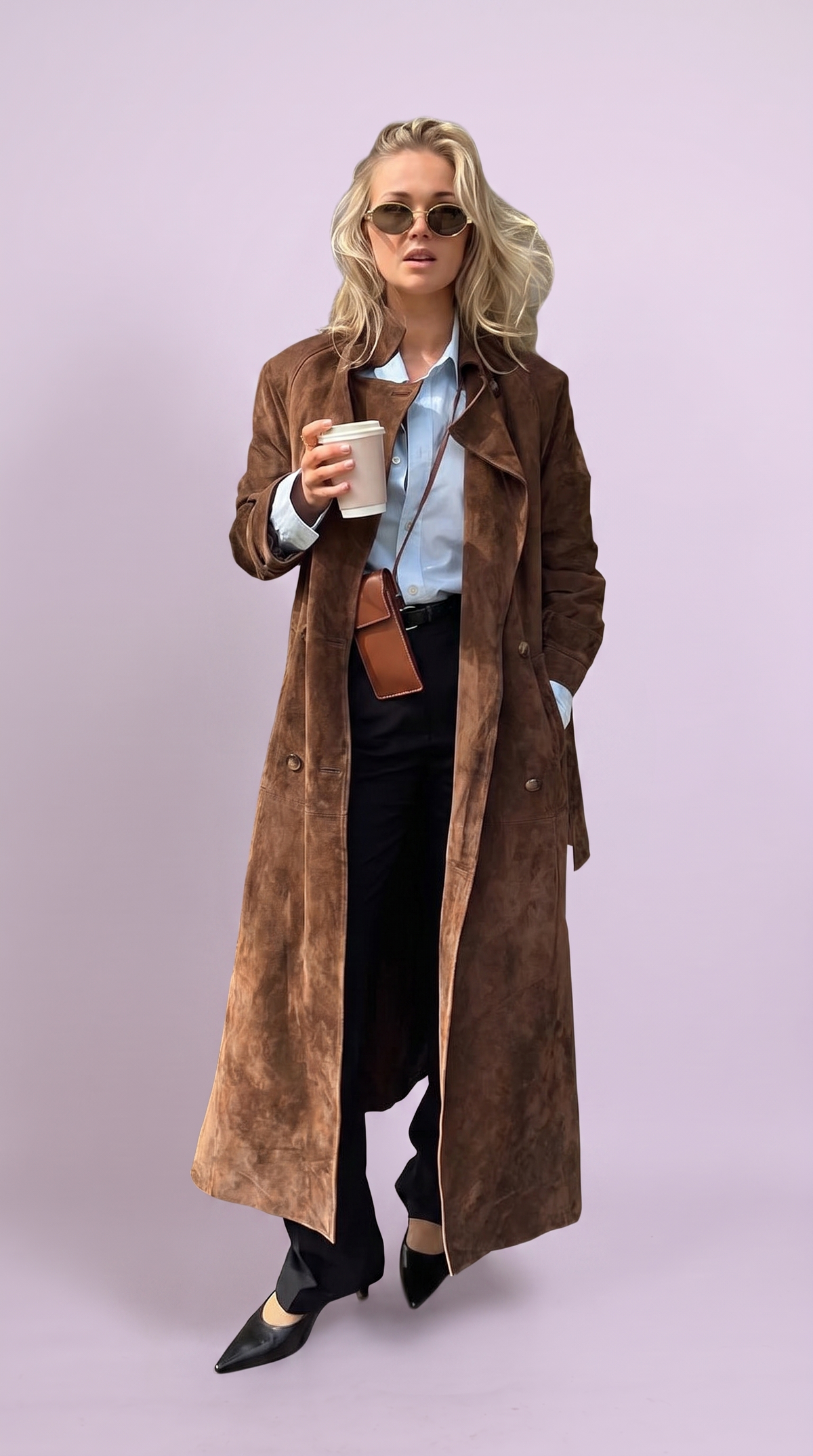 Anna - Suede Leather Trench Coat